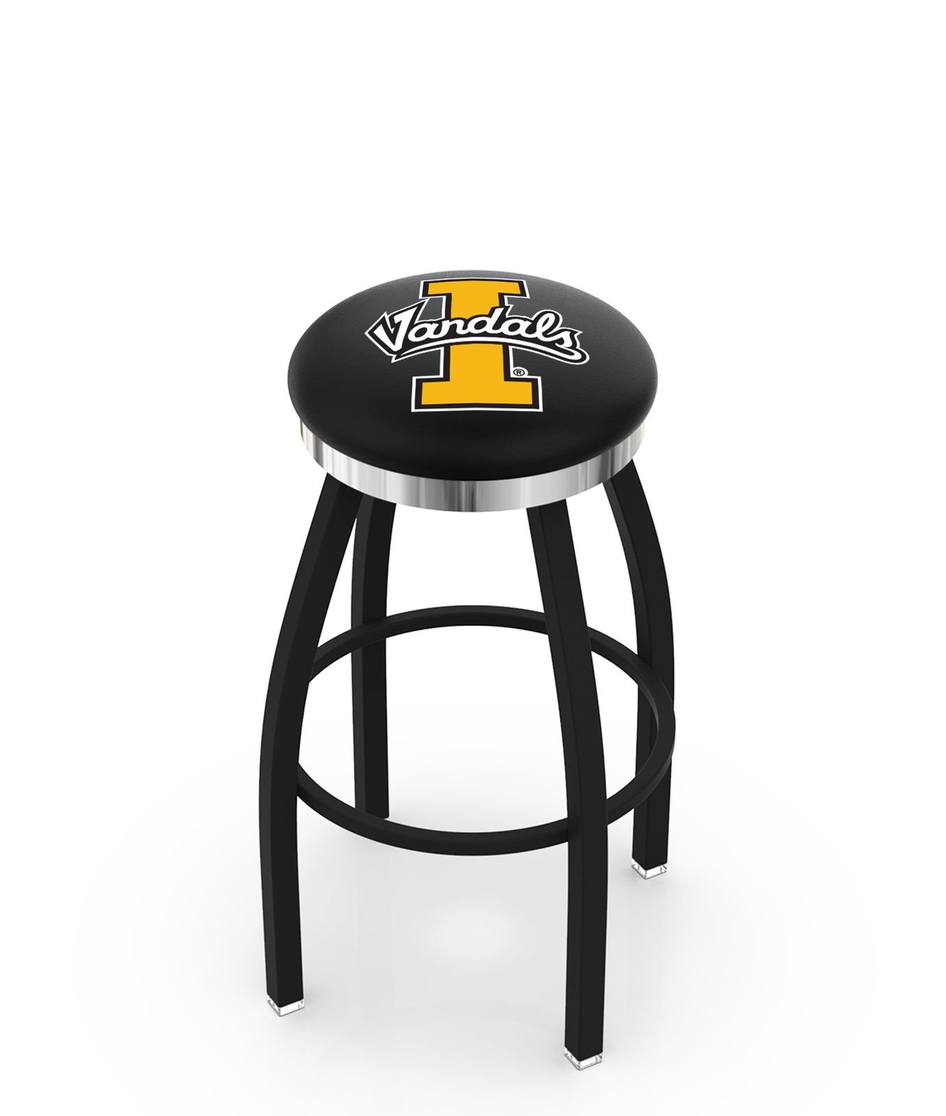 University of Idaho 36-Inch Swivel Backless Extra Tall Bar Stool w/ Black Wrinkle Finish, Single-Ring Base, 2-Inch Chrome Ring, 2.5-Inch Cushion Seat 1 University of Idaho 36-Inch Swivel Backless Extra Tall Bar Stool w/ Black Wrinkle Finish, Single-Ring Base, 2-Inch Chrome Ring, 2.5-Inch Cushion Seat