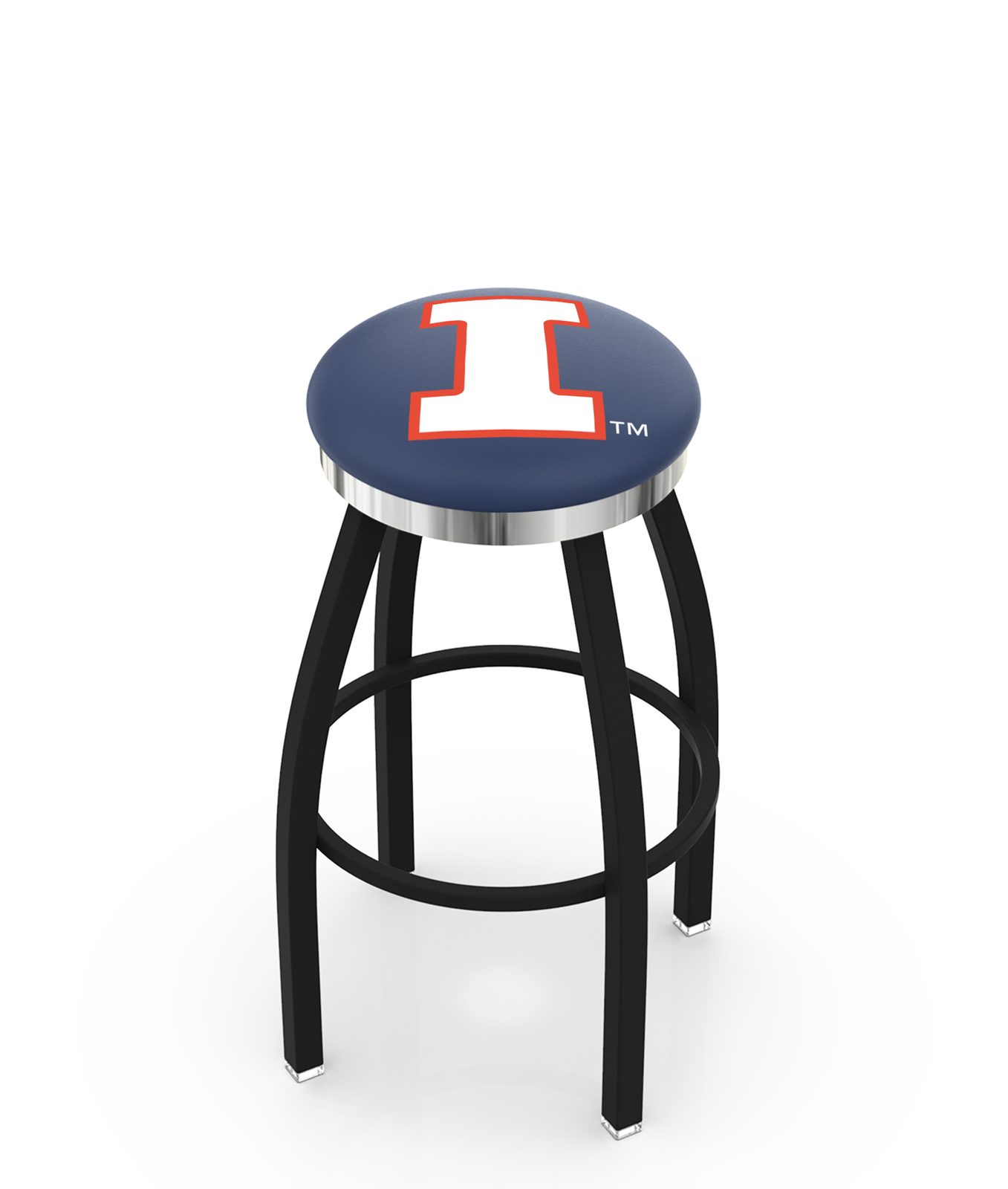 University of Illinois 36-Inch Swivel Backless Extra Tall Bar Stool w/ Black Wrinkle Finish, Single-Ring Base, 2-Inch Chrome Ring, 2.5-Inch Cushion Seat 1 University of Illinois 36-Inch Swivel Backless Extra Tall Bar Stool w/ Black Wrinkle Finish, Single-Ring Base, 2-Inch Chrome Ring, 2.5-Inch Cushion Seat