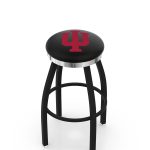 Indiana University 36-Inch Swivel Backless Extra Tall Bar Stool w/ Black Wrinkle Finish, Single-Ring Base, 2-Inch Chrome Ring, 2.5-Inch Cushion Seat