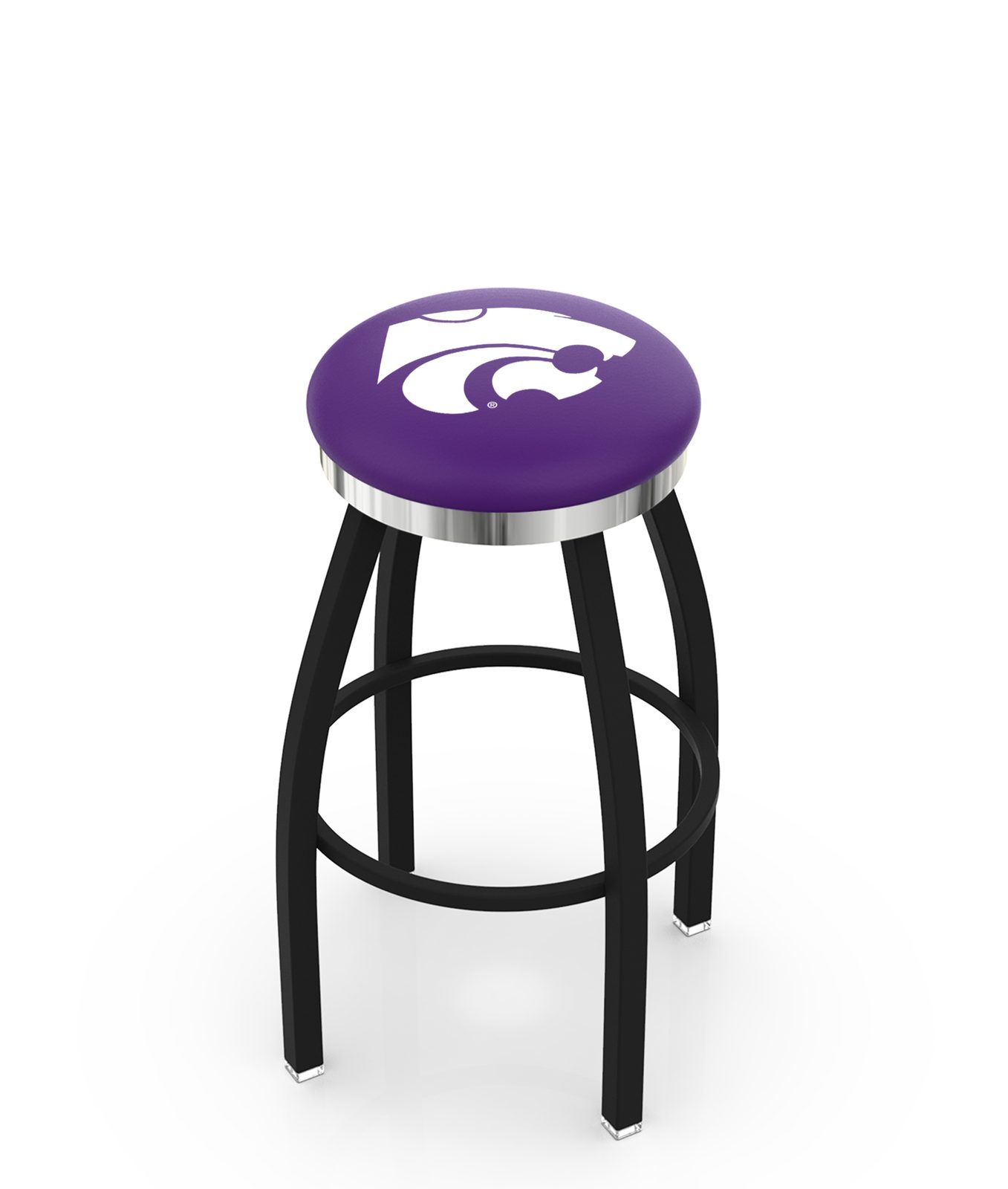 Kansas State University 36-Inch Swivel Backless Extra Tall Bar Stool w/ Black Wrinkle Finish, Single-Ring Base, 2-Inch Chrome Ring, 2.5-Inch Cushion Seat 1 Kansas State University 36-Inch Swivel Backless Extra Tall Bar Stool w/ Black Wrinkle Finish, Single-Ring Base, 2-Inch Chrome Ring, 2.5-Inch Cushion Seat