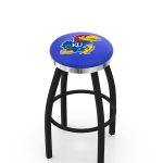 University of Kansas 36-Inch Swivel Backless Extra Tall Bar Stool w/ Black Wrinkle Finish, Single-Ring Base, 2-Inch Chrome Ring, 2.5-Inch Cushion Seat