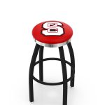 North Carolina State University 36-Inch Swivel Backless Extra Tall Bar Stool w/ Black Wrinkle Finish, Single-Ring Base, 2-Inch Chrome Ring, 2.5-Inch Cushion Seat