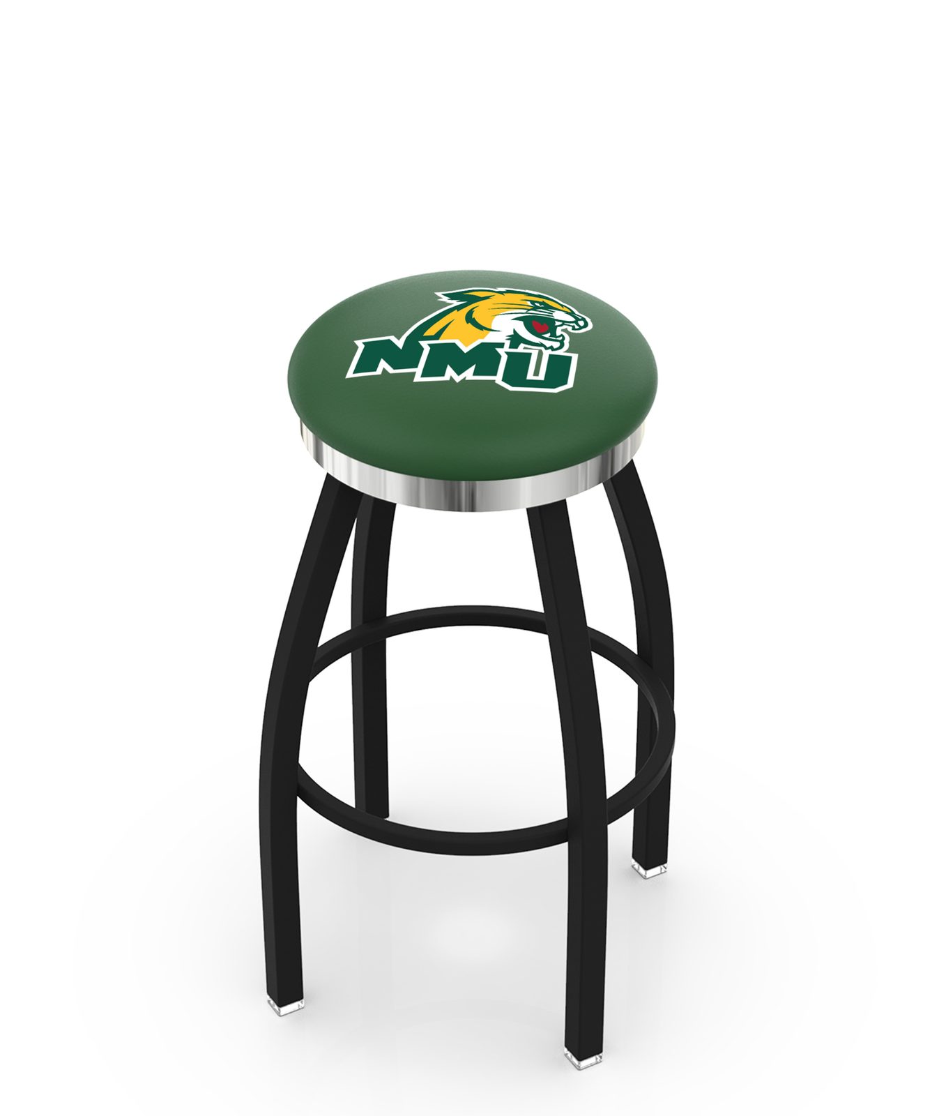 Northern Michigan University 36-Inch Swivel Backless Extra Tall Bar Stool w/ Black Wrinkle Finish, Single-Ring Base, 2-Inch Chrome Ring, 2.5-Inch Cushion Seat 1 Northern Michigan University 36-Inch Swivel Backless Extra Tall Bar Stool w/ Black Wrinkle Finish, Single-Ring Base, 2-Inch Chrome Ring, 2.5-Inch Cushion Seat