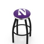 Northwestern University 36-Inch Swivel Backless Extra Tall Bar Stool w/ Black Wrinkle Finish, Single-Ring Base, 2-Inch Chrome Ring, 2.5-Inch Cushion Seat
