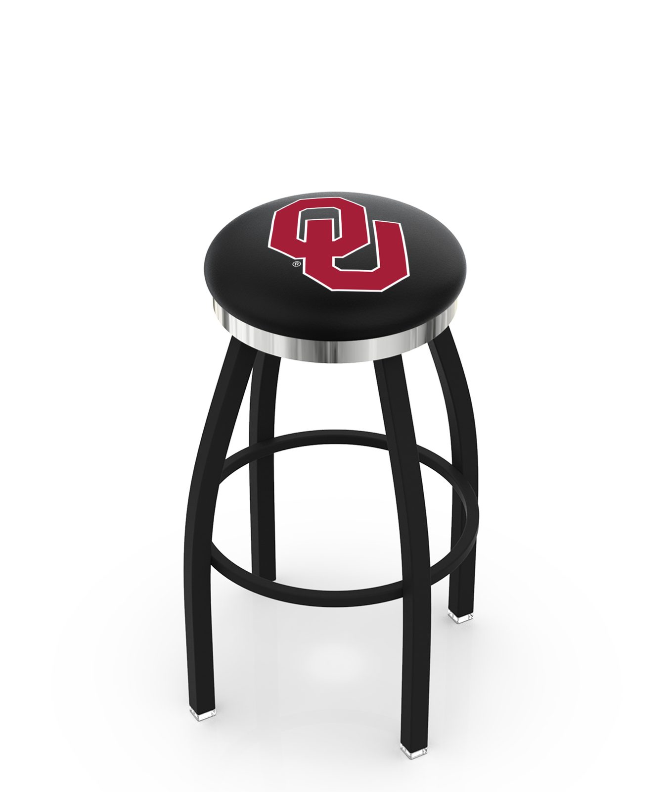 Oklahoma University 36-Inch Swivel Backless Extra Tall Bar Stool w/ Black Wrinkle Finish, Single-Ring Base, 2-Inch Chrome Ring, 2.5-Inch Cushion Seat 1 Oklahoma University 36-Inch Swivel Backless Extra Tall Bar Stool w/ Black Wrinkle Finish, Single-Ring Base, 2-Inch Chrome Ring, 2.5-Inch Cushion Seat