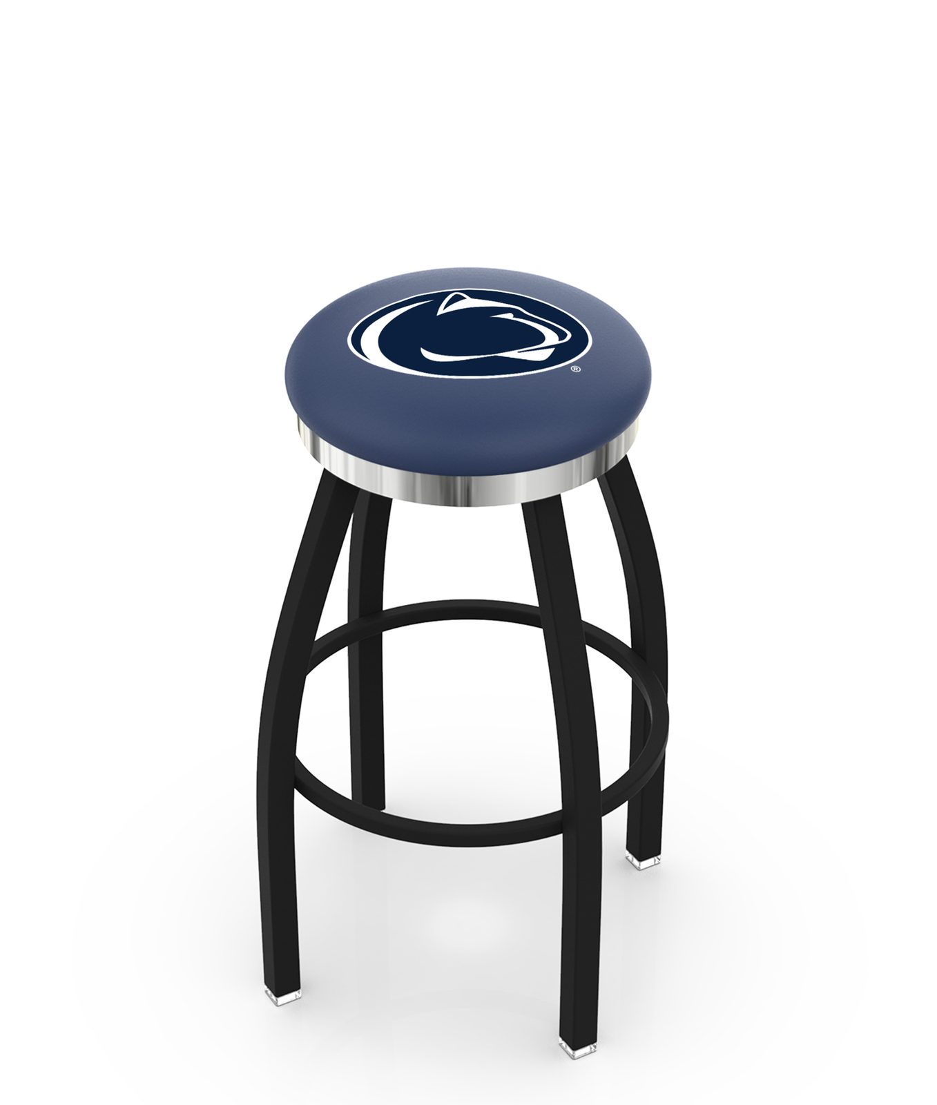 Pennsylvania State University 36-Inch Swivel Backless Extra Tall Bar Stool w/ Black Wrinkle Finish, Single-Ring Base, 2-Inch Chrome Ring, 2.5-Inch Cushion Seat 1 Pennsylvania State University 36-Inch Swivel Backless Extra Tall Bar Stool w/ Black Wrinkle Finish, Single-Ring Base, 2-Inch Chrome Ring, 2.5-Inch Cushion Seat