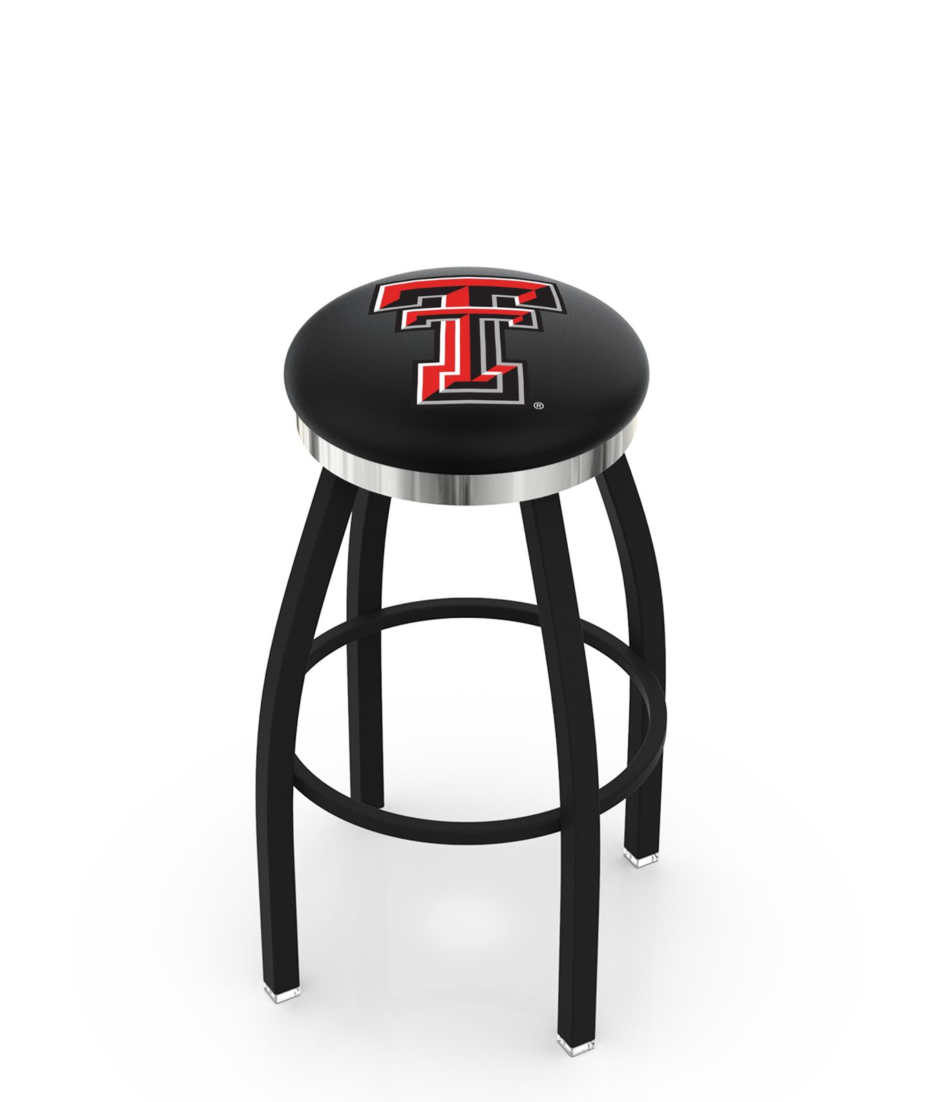 Texas Tech University 36-Inch Swivel Backless Extra Tall Bar Stool w/ Black Wrinkle Finish, Single-Ring Base, 2-Inch Chrome Ring, 2.5-Inch Cushion Seat 1 Texas Tech University 36-Inch Swivel Backless Extra Tall Bar Stool w/ Black Wrinkle Finish, Single-Ring Base, 2-Inch Chrome Ring, 2.5-Inch Cushion Seat