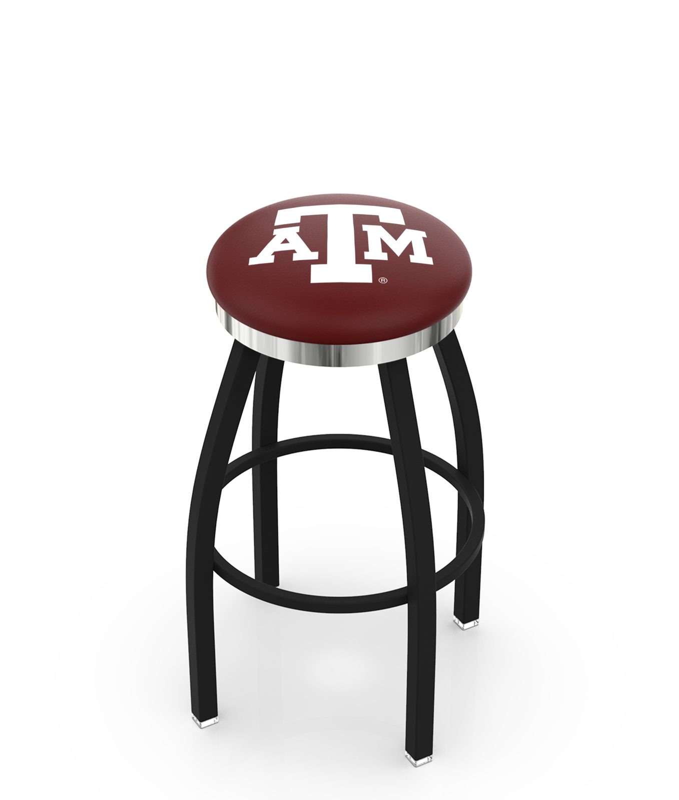Texas A&M 36-Inch Swivel Backless Extra Tall Bar Stool w/ Black Wrinkle Finish, Single-Ring Base, 2-Inch Chrome Ring, 2.5-Inch Cushion Seat 1 Texas A&M 36-Inch Swivel Backless Extra Tall Bar Stool w/ Black Wrinkle Finish, Single-Ring Base, 2-Inch Chrome Ring, 2.5-Inch Cushion Seat