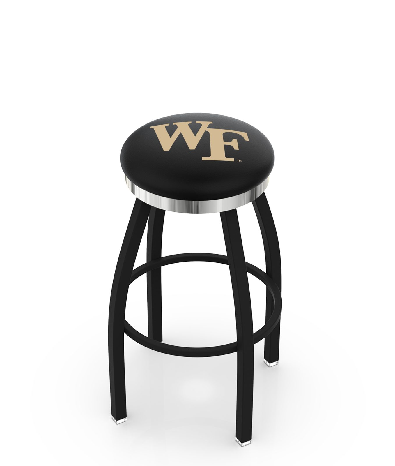 Wake Forest University 25-Inch Swivel Backless Counter Stool w/ Black Wrinkle Finish, Single-Ring Base, 2-Inch Chrome Ring, 2.5-Inch Cushion Seat 1 Wake Forest University 25-Inch Swivel Backless Counter Stool w/ Black Wrinkle Finish, Single-Ring Base, 2-Inch Chrome Ring, 2.5-Inch Cushion Seat