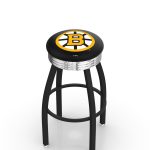 Boston Bruins 30-Inch Swivel Backless Bar Stool w/ Black Wrinkle Finish, Single-Ring Base, 2.75-Inch Chrome Ribbed Ring, 2.5-Inch Cushion Seat 4 Boston Bruins 30-Inch Swivel Backless Bar Stool w/ Black Wrinkle Finish, Single-Ring Base, 2.75-Inch Chrome Ribbed Ring, 2.5-Inch Cushion Seat
