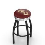 Florida State University 25-Inch Swivel Backless Counter Stool w/ Black Wrinkle Finish, Single-Ring Base, 2.75-Inch Chrome Ribbed Ring, 2.5-Inch Cushion Seat (Script Logo)