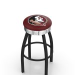 Florida State University 25-Inch Swivel Backless Counter Stool w/ Black Wrinkle Finish, Single-Ring Base, 2.75-Inch Chrome Ribbed Ring, 2.5-Inch Cushion Seat (Head Logo)