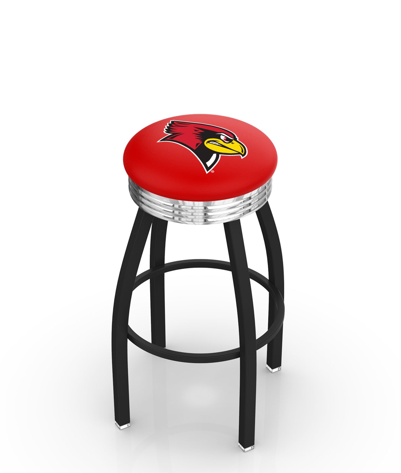 Illinois State University 25-Inch Swivel Backless Counter Stool w/ Black Wrinkle Finish, Single-Ring Base, 2.75-Inch Chrome Ribbed Ring, 2.5-Inch Cushion Seat 1 Illinois State University 25-Inch Swivel Backless Counter Stool w/ Black Wrinkle Finish, Single-Ring Base, 2.75-Inch Chrome Ribbed Ring, 2.5-Inch Cushion Seat