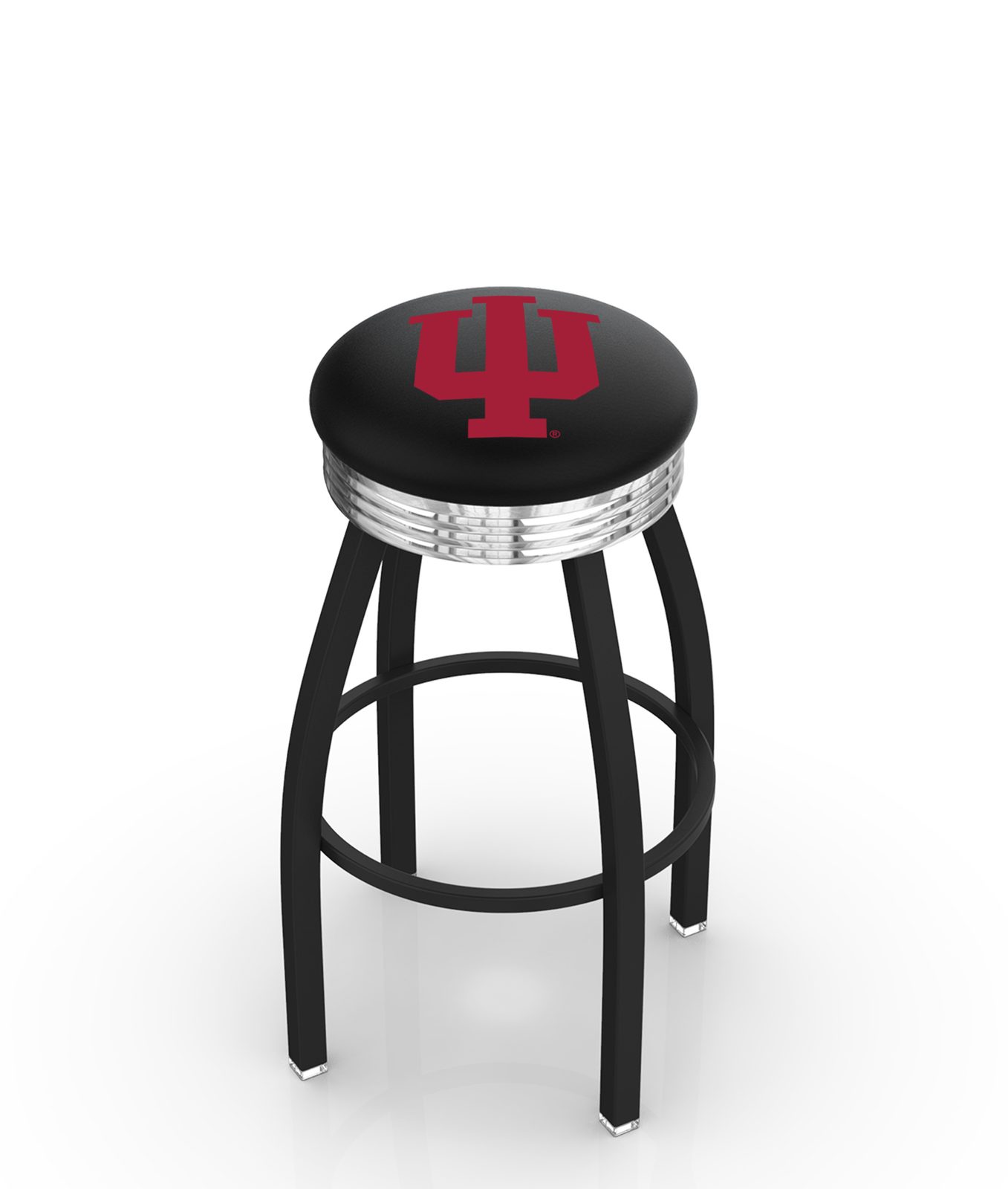 Indiana University 25-Inch Swivel Backless Counter Stool w/ Black Wrinkle Finish, Single-Ring Base, 2.75-Inch Chrome Ribbed Ring, 2.5-Inch Cushion Seat 1 Indiana University 25-Inch Swivel Backless Counter Stool w/ Black Wrinkle Finish, Single-Ring Base, 2.75-Inch Chrome Ribbed Ring, 2.5-Inch Cushion Seat