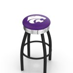 Kansas State University 30-Inch Swivel Backless Bar Stool w/ Black Wrinkle Finish, Single-Ring Base, 2.75-Inch Chrome Ribbed Ring, 2.5-Inch Cushion Seat
