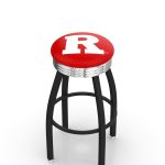 Rutgers University 25-Inch Swivel Backless Counter Stool w/ Black Wrinkle Finish, Single-Ring Base, 2.75-Inch Chrome Ribbed Ring, 2.5-Inch Cushion Seat