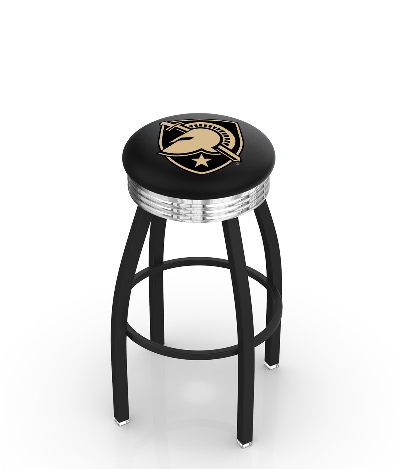 US Military Academy 25-Inch Swivel Backless Counter Stool w/ Black Wrinkle Finish, Single-Ring Base, 2.75-Inch Chrome Ribbed Ring, 2.5-Inch Cushion Seat 1 US Military Academy 25-Inch Swivel Backless Counter Stool w/ Black Wrinkle Finish, Single-Ring Base, 2.75-Inch Chrome Ribbed Ring, 2.5-Inch Cushion Seat