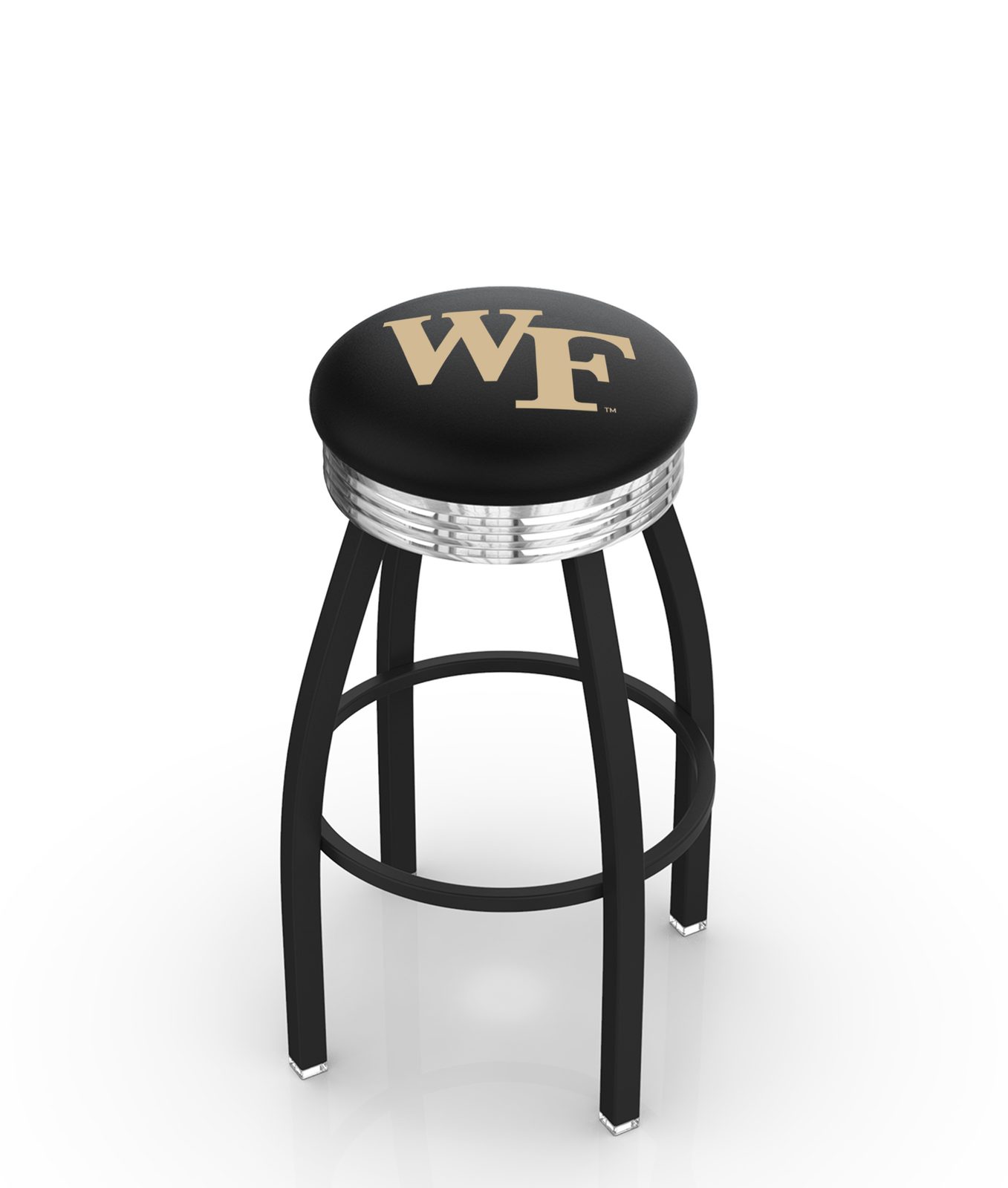 Wake Forest University 25-Inch Swivel Backless Counter Stool w/ Black Wrinkle Finish, Single-Ring Base, 2.75-Inch Chrome Ribbed Ring, 2.5-Inch Cushion Seat 1 Wake Forest University 25-Inch Swivel Backless Counter Stool w/ Black Wrinkle Finish, Single-Ring Base, 2.75-Inch Chrome Ribbed Ring, 2.5-Inch Cushion Seat
