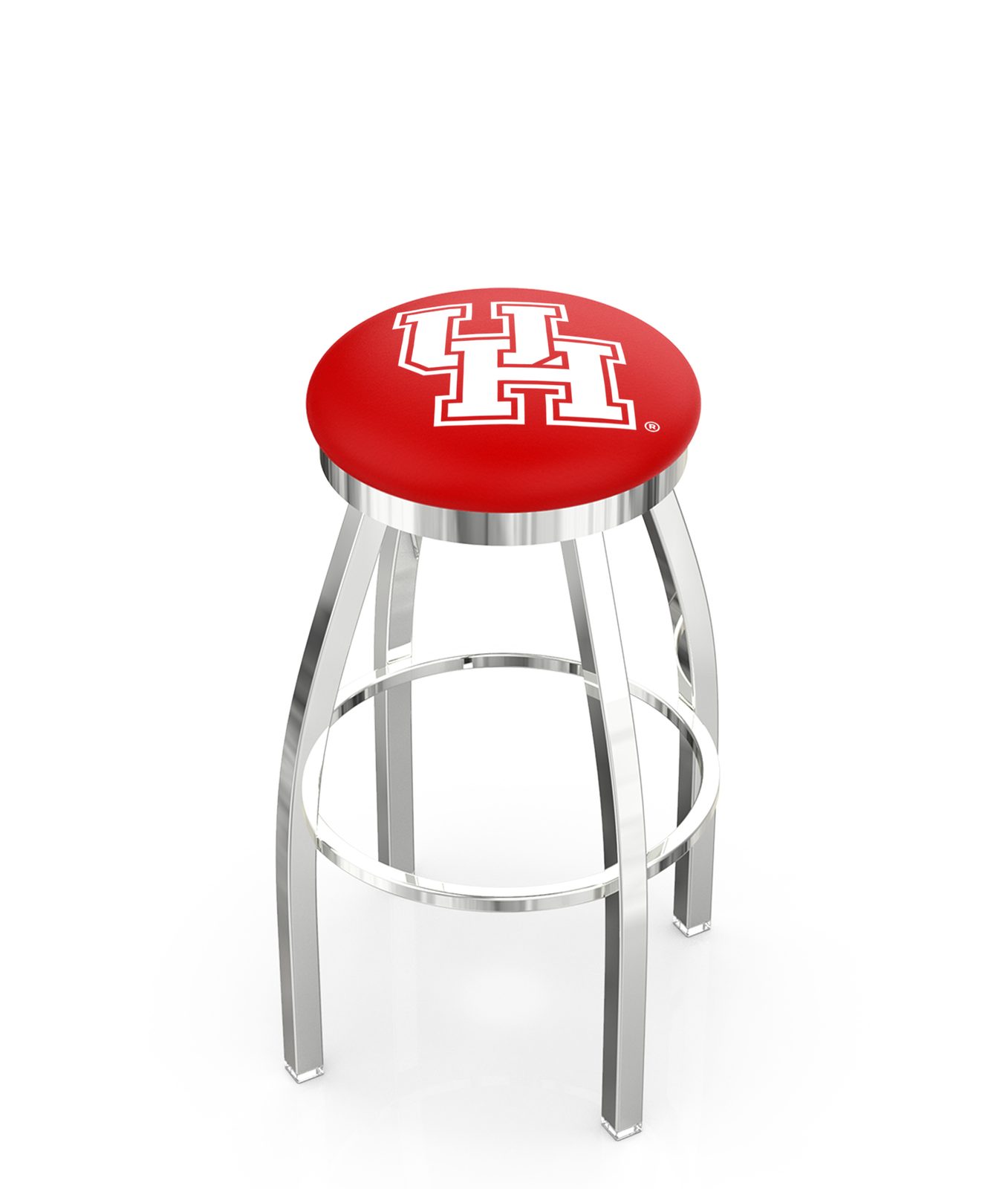 University of Houston 36-Inch Swivel Backless Extra Tall Bar Stool w/ Chrome Finish, Single-Ring Base, 2-Inch Chrome Ring, 2.5-Inch Cushion Seat 1 University of Houston 36-Inch Swivel Backless Extra Tall Bar Stool w/ Chrome Finish, Single-Ring Base, 2-Inch Chrome Ring, 2.5-Inch Cushion Seat