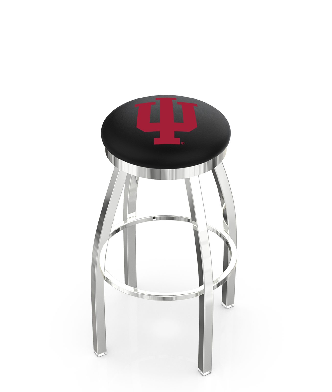 Indiana University 36-Inch Swivel Backless Extra Tall Bar Stool w/ Chrome Finish, Single-Ring Base, 2-Inch Chrome Ring, 2.5-Inch Cushion Seat 1 Indiana University 36-Inch Swivel Backless Extra Tall Bar Stool w/ Chrome Finish, Single-Ring Base, 2-Inch Chrome Ring, 2.5-Inch Cushion Seat