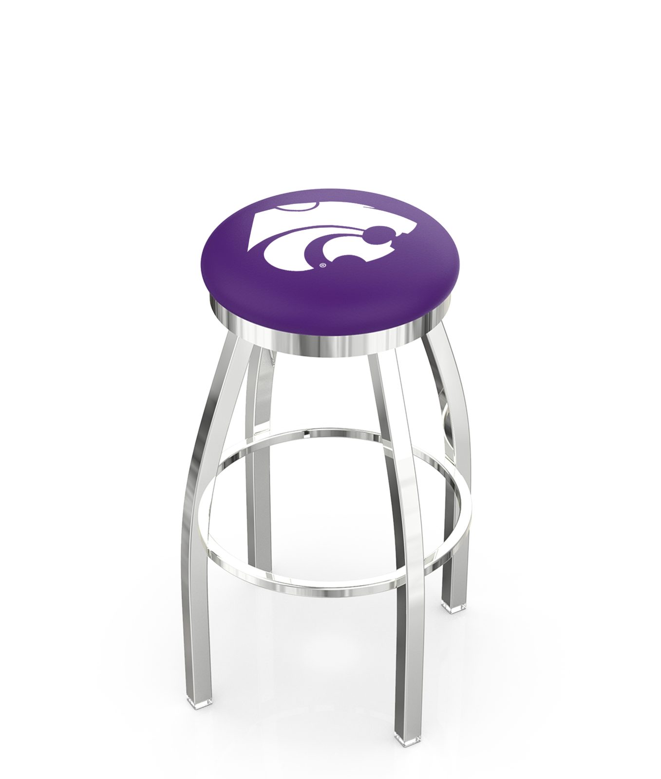 Kansas State University 36-Inch Swivel Backless Extra Tall Bar Stool w/ Chrome Finish, Single-Ring Base, 2-Inch Chrome Ring, 2.5-Inch Cushion Seat 1 Kansas State University 36-Inch Swivel Backless Extra Tall Bar Stool w/ Chrome Finish, Single-Ring Base, 2-Inch Chrome Ring, 2.5-Inch Cushion Seat