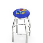 University of Kansas 36-Inch Swivel Backless Extra Tall Bar Stool w/ Chrome Finish, Single-Ring Base, 2-Inch Chrome Ring, 2.5-Inch Cushion Seat