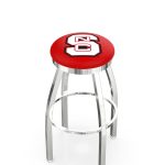 North Carolina State University 36-Inch Swivel Backless Extra Tall Bar Stool w/ Chrome Finish, Single-Ring Base, 2-Inch Chrome Ring, 2.5-Inch Cushion Seat