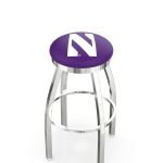 Northwestern University 36-Inch Swivel Backless Extra Tall Bar Stool w/ Chrome Finish, Single-Ring Base, 2-Inch Chrome Ring, 2.5-Inch Cushion Seat