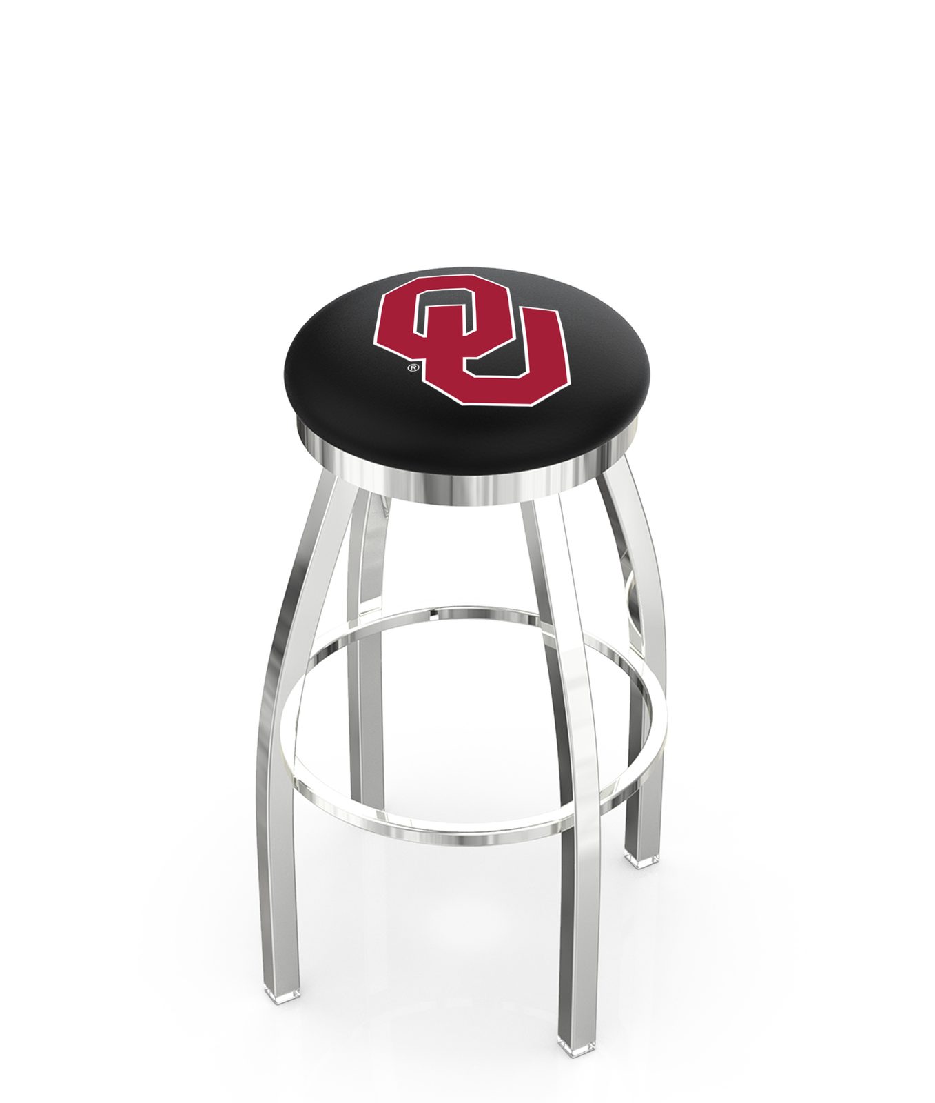 Oklahoma University 36-Inch Swivel Backless Extra Tall Bar Stool w/ Chrome Finish, Single-Ring Base, 2-Inch Chrome Ring, 2.5-Inch Cushion Seat 1 Oklahoma University 36-Inch Swivel Backless Extra Tall Bar Stool w/ Chrome Finish, Single-Ring Base, 2-Inch Chrome Ring, 2.5-Inch Cushion Seat
