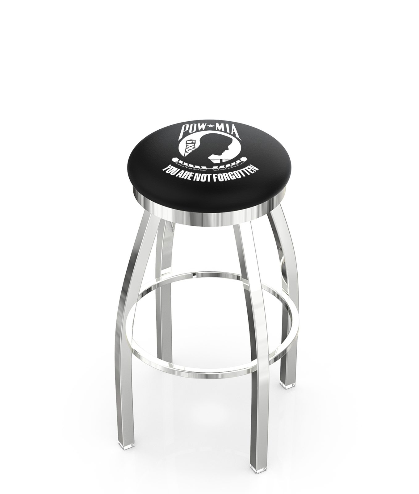 POW/MIA 36-Inch Swivel Backless Extra Tall Bar Stool w/ Chrome Finish, Single-Ring Base, 2-Inch Chrome Ring, 2.5-Inch Cushion Seat 1 POW/MIA 36-Inch Swivel Backless Extra Tall Bar Stool w/ Chrome Finish, Single-Ring Base, 2-Inch Chrome Ring, 2.5-Inch Cushion Seat