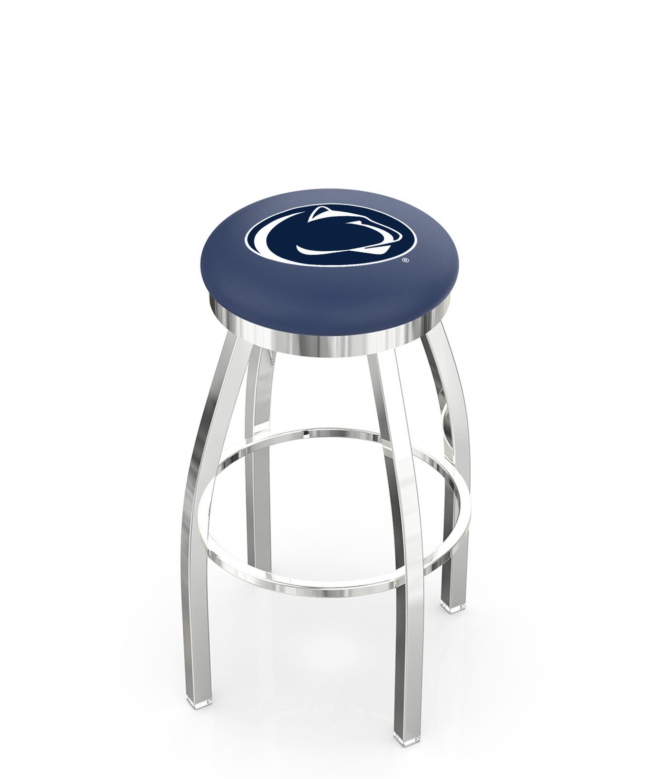 Pennsylvania State University 36-Inch Swivel Backless Extra Tall Bar Stool w/ Chrome Finish, Single-Ring Base, 2-Inch Chrome Ring, 2.5-Inch Cushion Seat 1 Pennsylvania State University 36-Inch Swivel Backless Extra Tall Bar Stool w/ Chrome Finish, Single-Ring Base, 2-Inch Chrome Ring, 2.5-Inch Cushion Seat