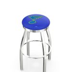 St Louis Blues 36-Inch Swivel Backless Extra Tall Bar Stool w/ Chrome Finish, Single-Ring Base, 2-Inch Chrome Ring, 2.5-Inch Cushion Seat