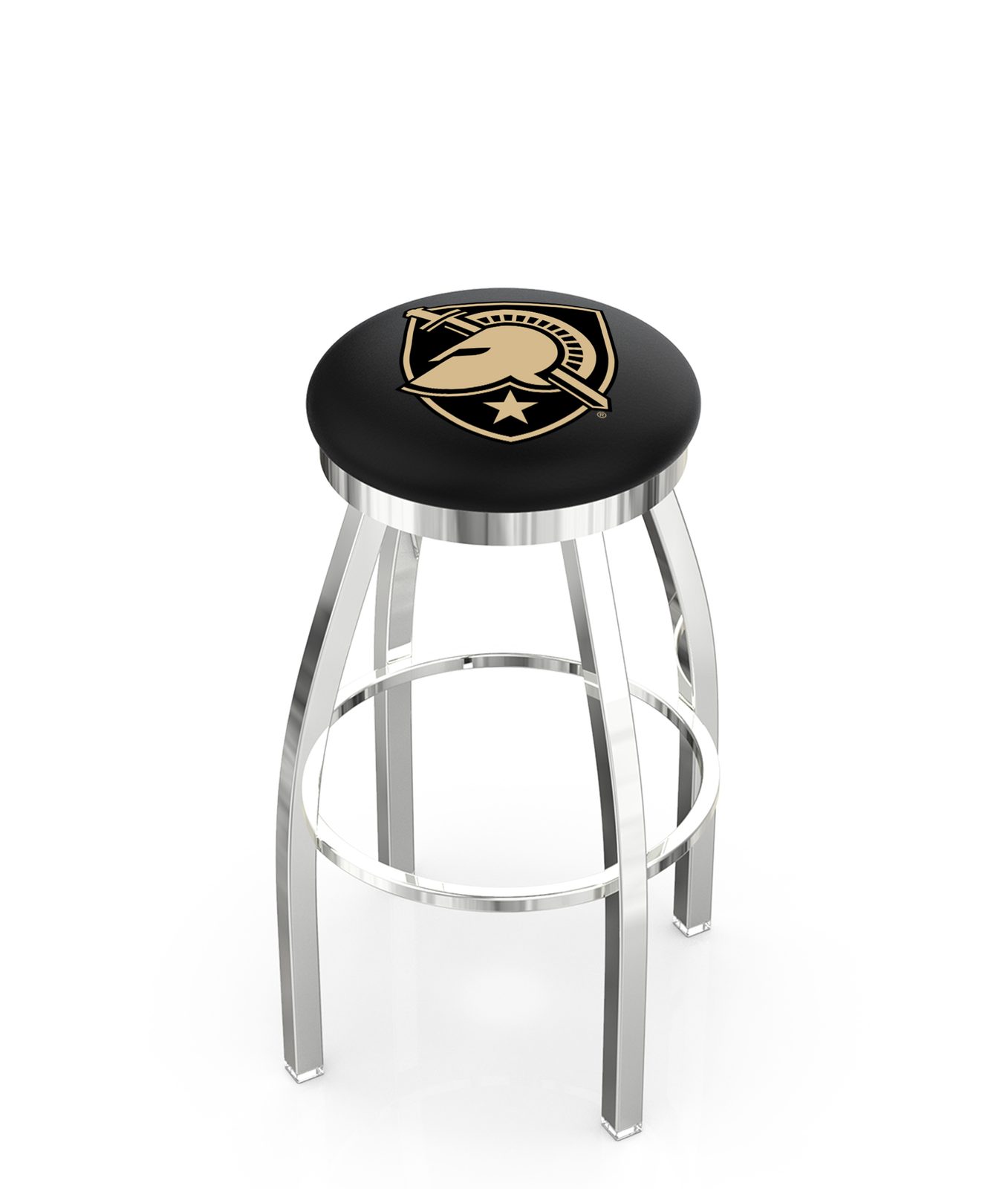 US Military Academy 25-Inch Swivel Backless Counter Stool w/ Chrome Finish, Single-Ring Base, 2-Inch Chrome Ring, 2.5-Inch Cushion Seat 1 US Military Academy 25-Inch Swivel Backless Counter Stool w/ Chrome Finish, Single-Ring Base, 2-Inch Chrome Ring, 2.5-Inch Cushion Seat