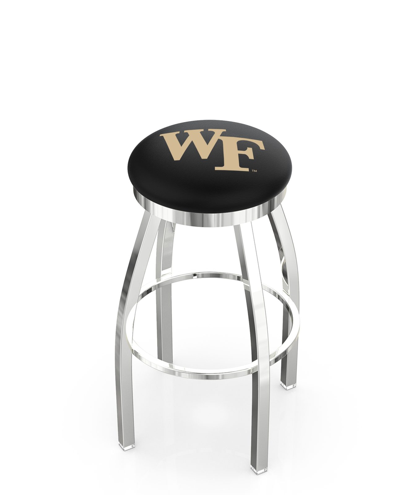 Wake Forest University 25-Inch Swivel Backless Counter Stool w/ Chrome Finish, Single-Ring Base, 2-Inch Chrome Ring, 2.5-Inch Cushion Seat 1 Wake Forest University 25-Inch Swivel Backless Counter Stool w/ Chrome Finish, Single-Ring Base, 2-Inch Chrome Ring, 2.5-Inch Cushion Seat