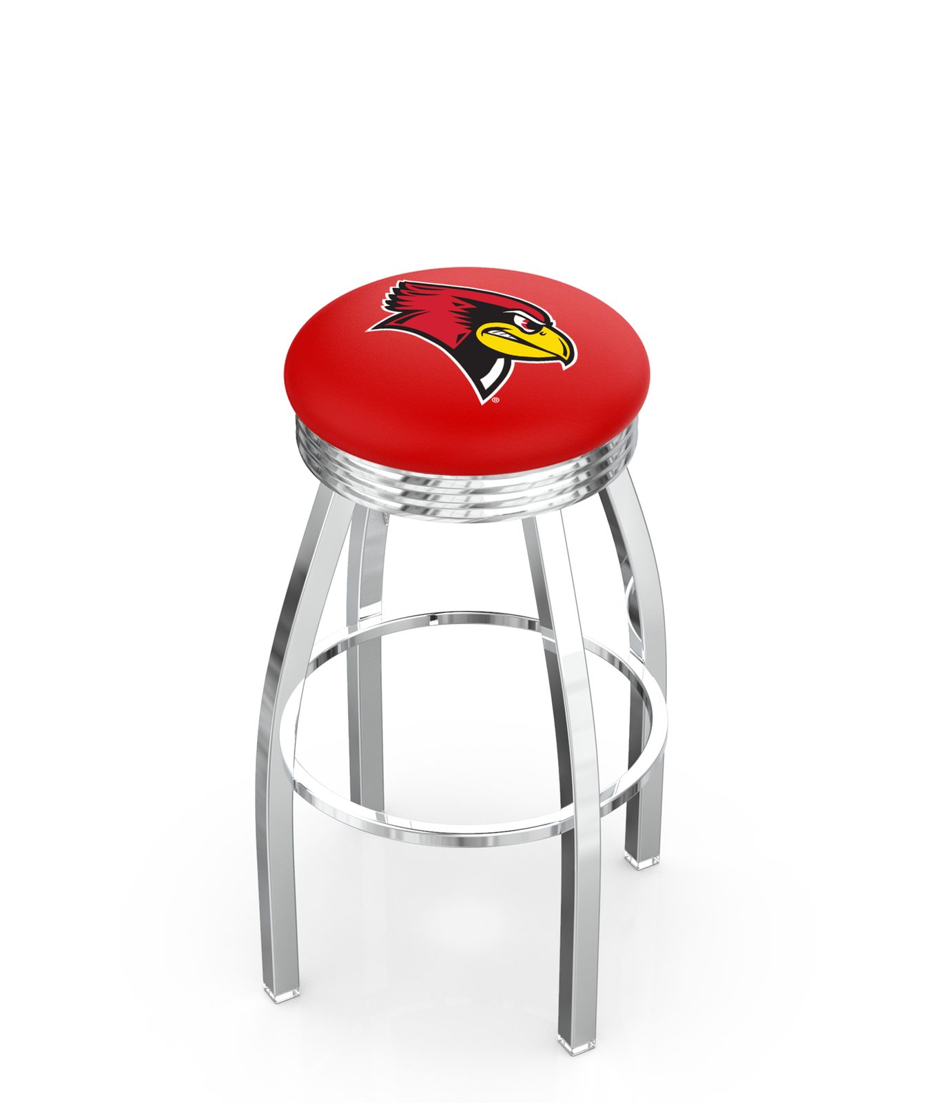 Illinois State University 25-Inch Swivel Backless Counter Stool w/ Chrome Finish, Single-Ring Base, 2.75-Inch Chrome Ribbed Ring, 2.5-Inch Cushion Seat 1 Illinois State University 25-Inch Swivel Backless Counter Stool w/ Chrome Finish, Single-Ring Base, 2.75-Inch Chrome Ribbed Ring, 2.5-Inch Cushion Seat