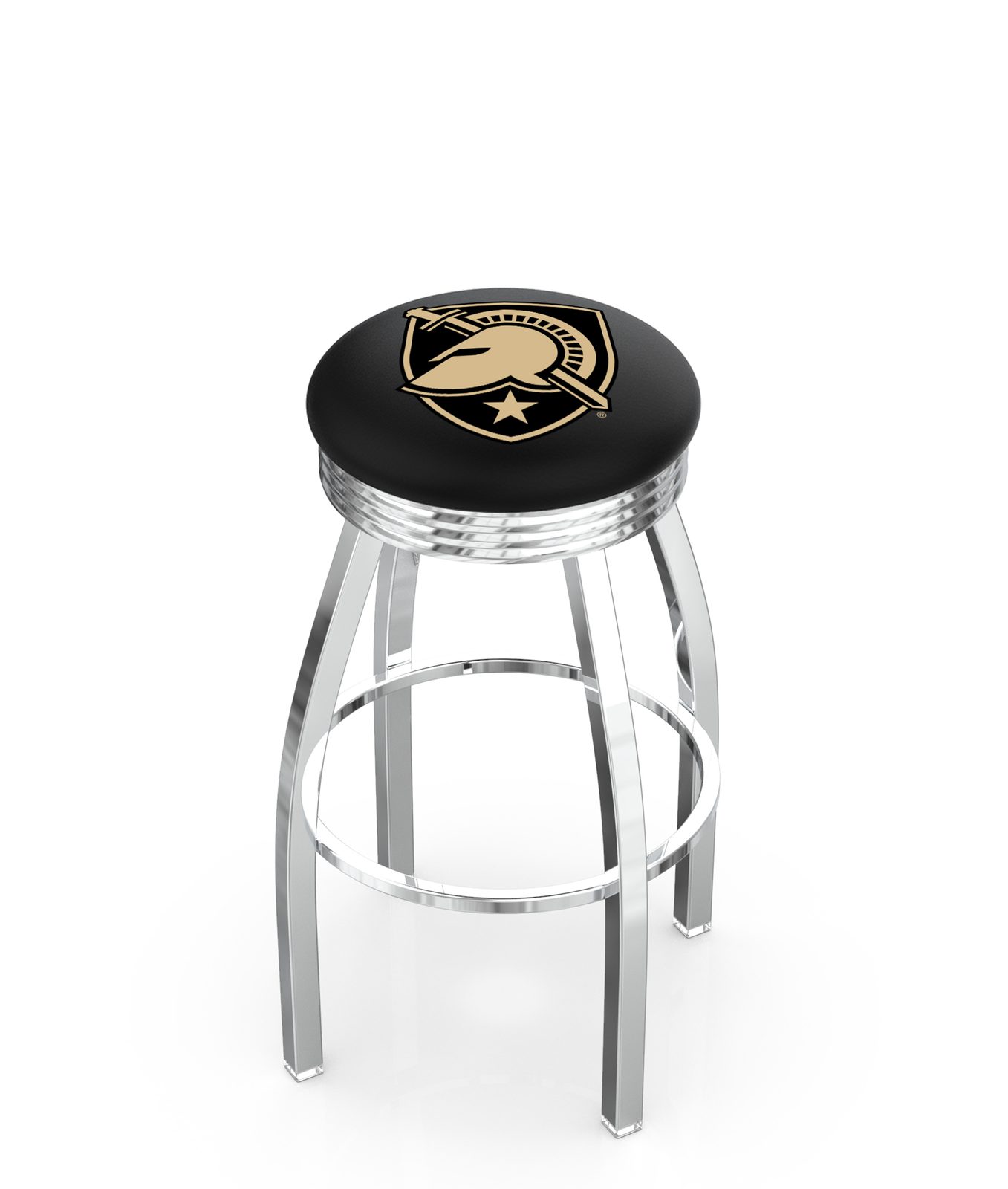 US Military Academy 25-Inch Swivel Backless Counter Stool w/ Chrome Finish, Single-Ring Base, 2.75-Inch Chrome Ribbed Ring, 2.5-Inch Cushion Seat 1 US Military Academy 25-Inch Swivel Backless Counter Stool w/ Chrome Finish, Single-Ring Base, 2.75-Inch Chrome Ribbed Ring, 2.5-Inch Cushion Seat