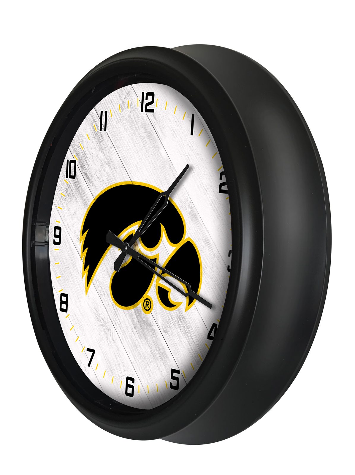 University of Iowa 14-Inch Indoor/Outdoor LED Wall Clock in Black 2 University of Iowa 14-Inch Indoor/Outdoor LED Wall Clock in Black - Image 2