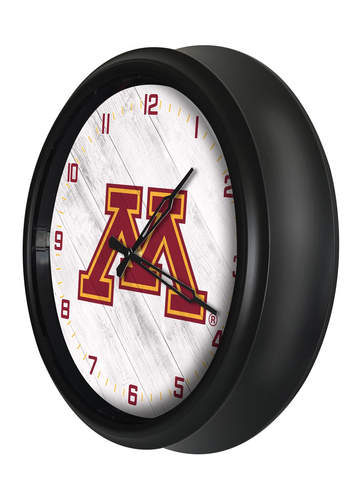 University of Minnesota 14-Inch Indoor/Outdoor LED Wall Clock in Black 2 University of Minnesota 14-Inch Indoor/Outdoor LED Wall Clock in Black - Image 2