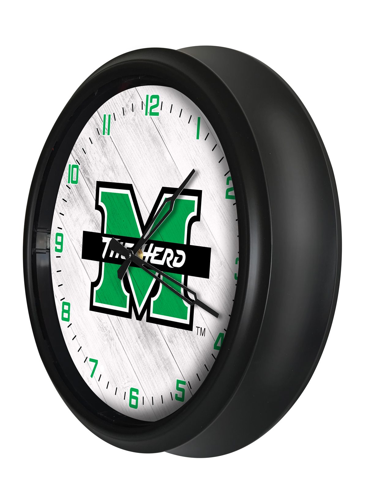 Marshall University 14-Inch Indoor/Outdoor LED Wall Clock in Black 2 Marshall University 14-Inch Indoor/Outdoor LED Wall Clock in Black - Image 2