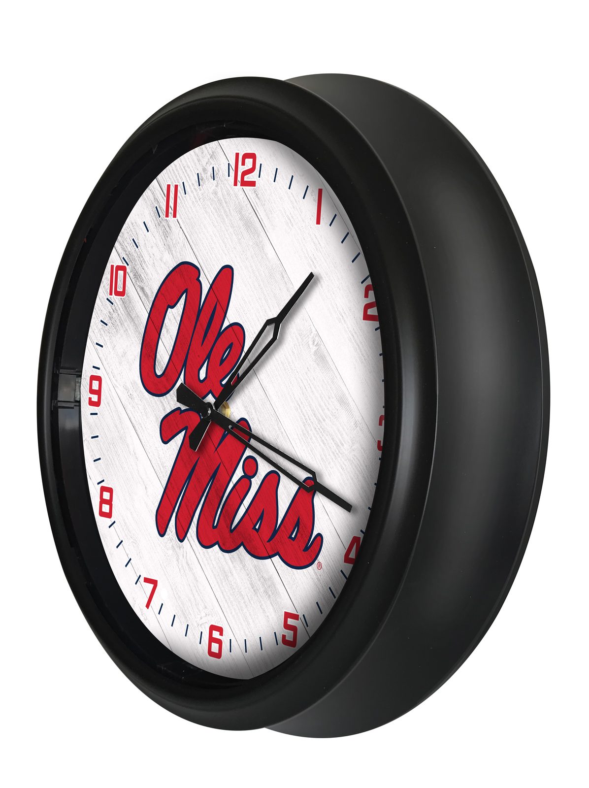 University of Mississippi 14-Inch Indoor/Outdoor LED Wall Clock in Black 2 University of Mississippi 14-Inch Indoor/Outdoor LED Wall Clock in Black - Image 2