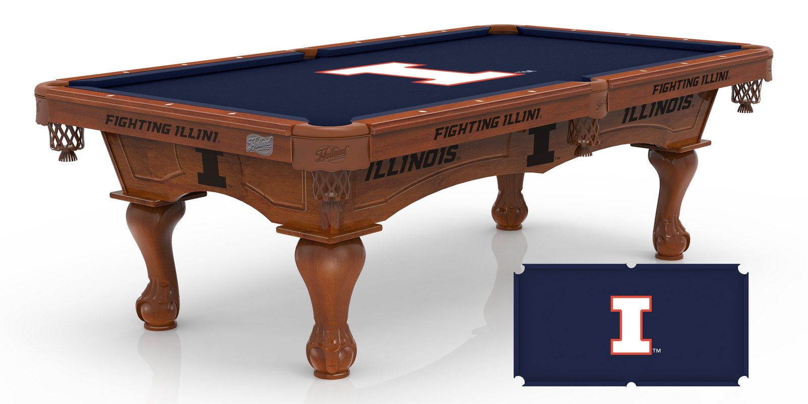 University of Illinois Pool Table with Chardonnay Finish and Claw Leg 1 University of Illinois Pool Table with Chardonnay Finish and Claw Leg