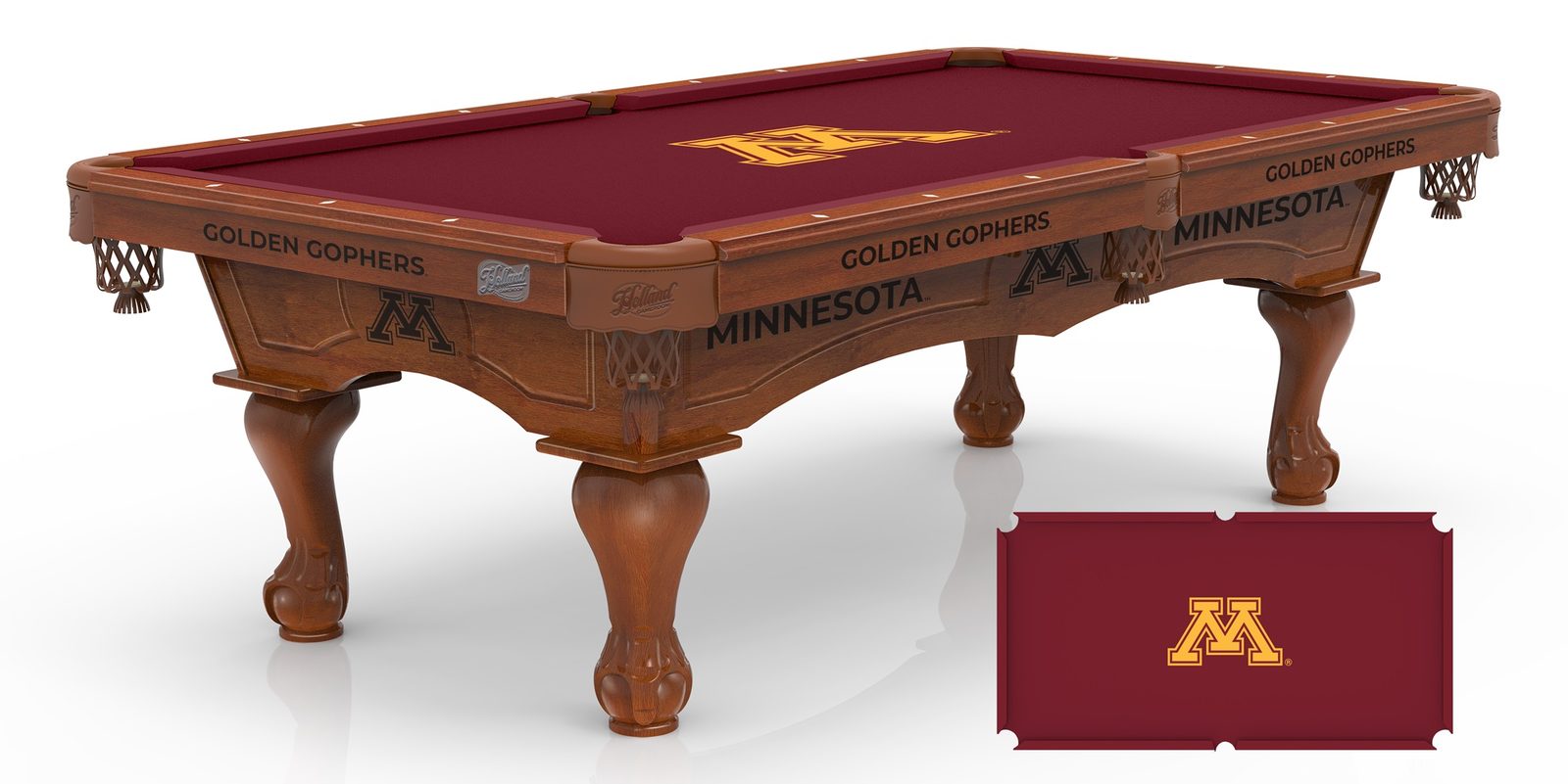 University of Minnesota Pool Table with Chardonnay Finish and Claw Leg 1 University of Minnesota Pool Table with Chardonnay Finish and Claw Leg