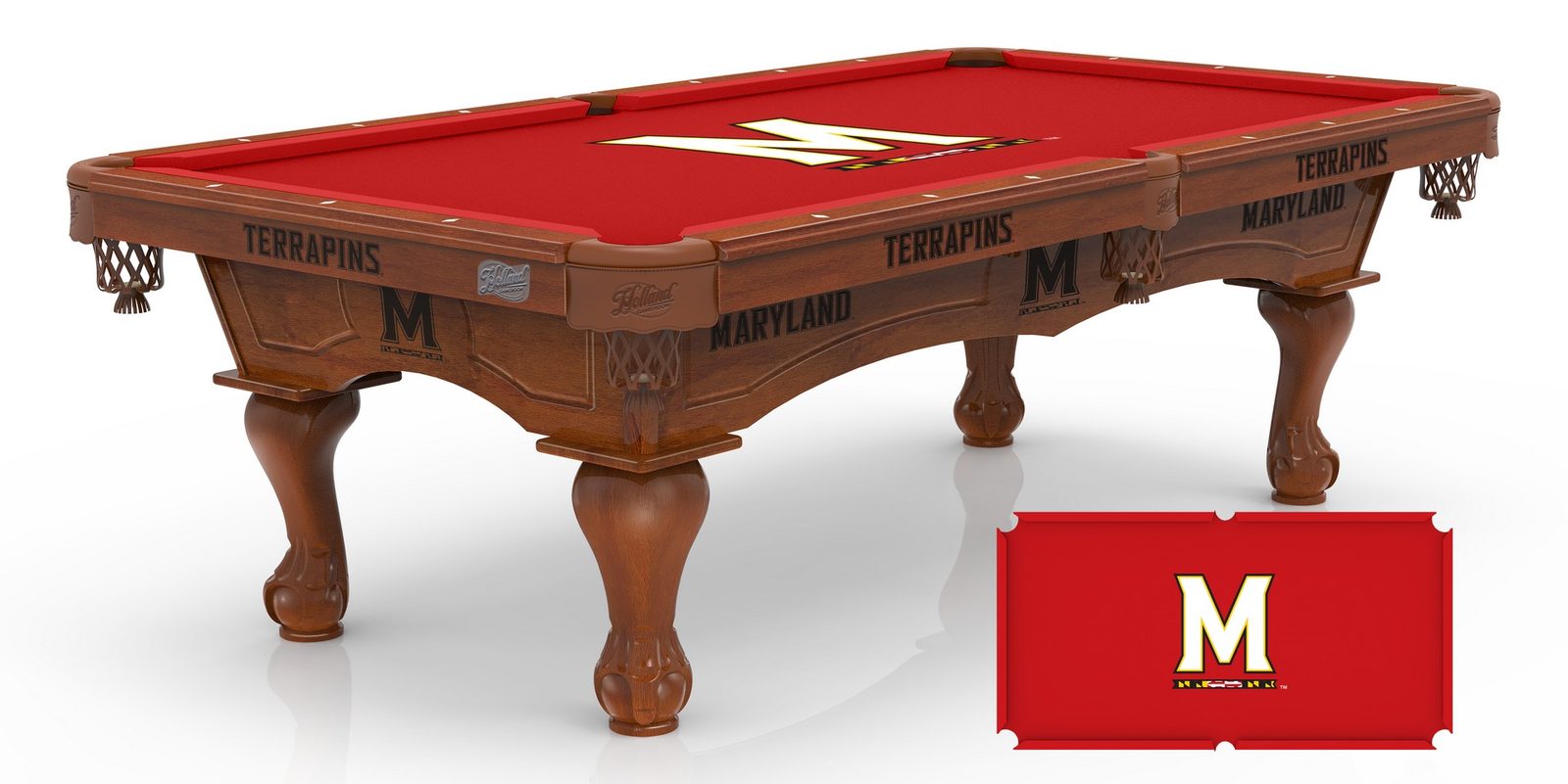 University of Maryland Pool Table with Chardonnay Finish and Claw Leg 1 University of Maryland Pool Table with Chardonnay Finish and Claw Leg