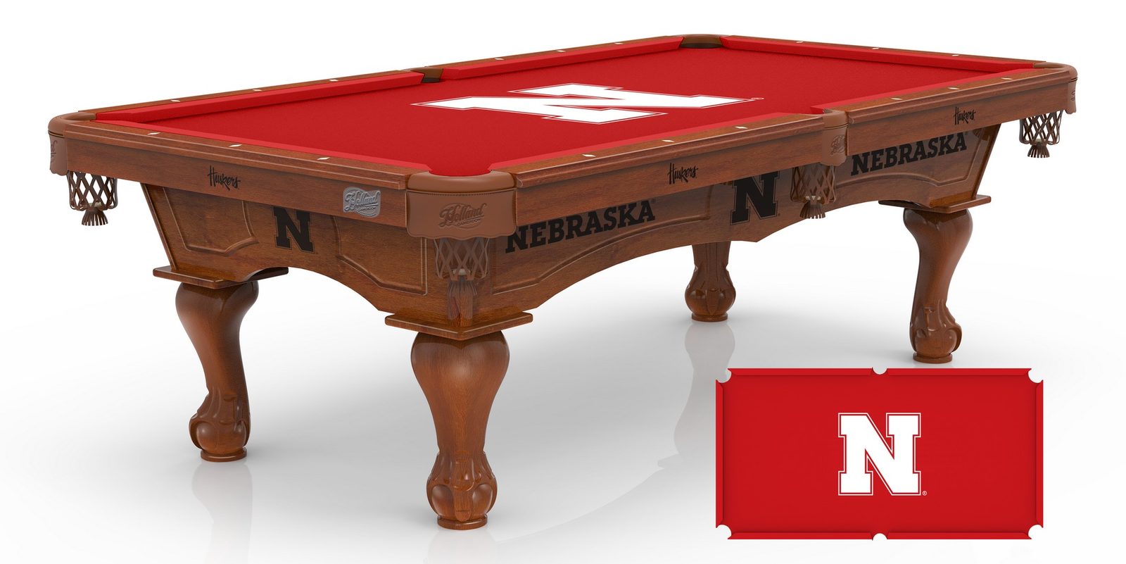 University of Nebraska Pool Table with Chardonnay Finish and Claw Leg 1 University of Nebraska Pool Table with Chardonnay Finish and Claw Leg