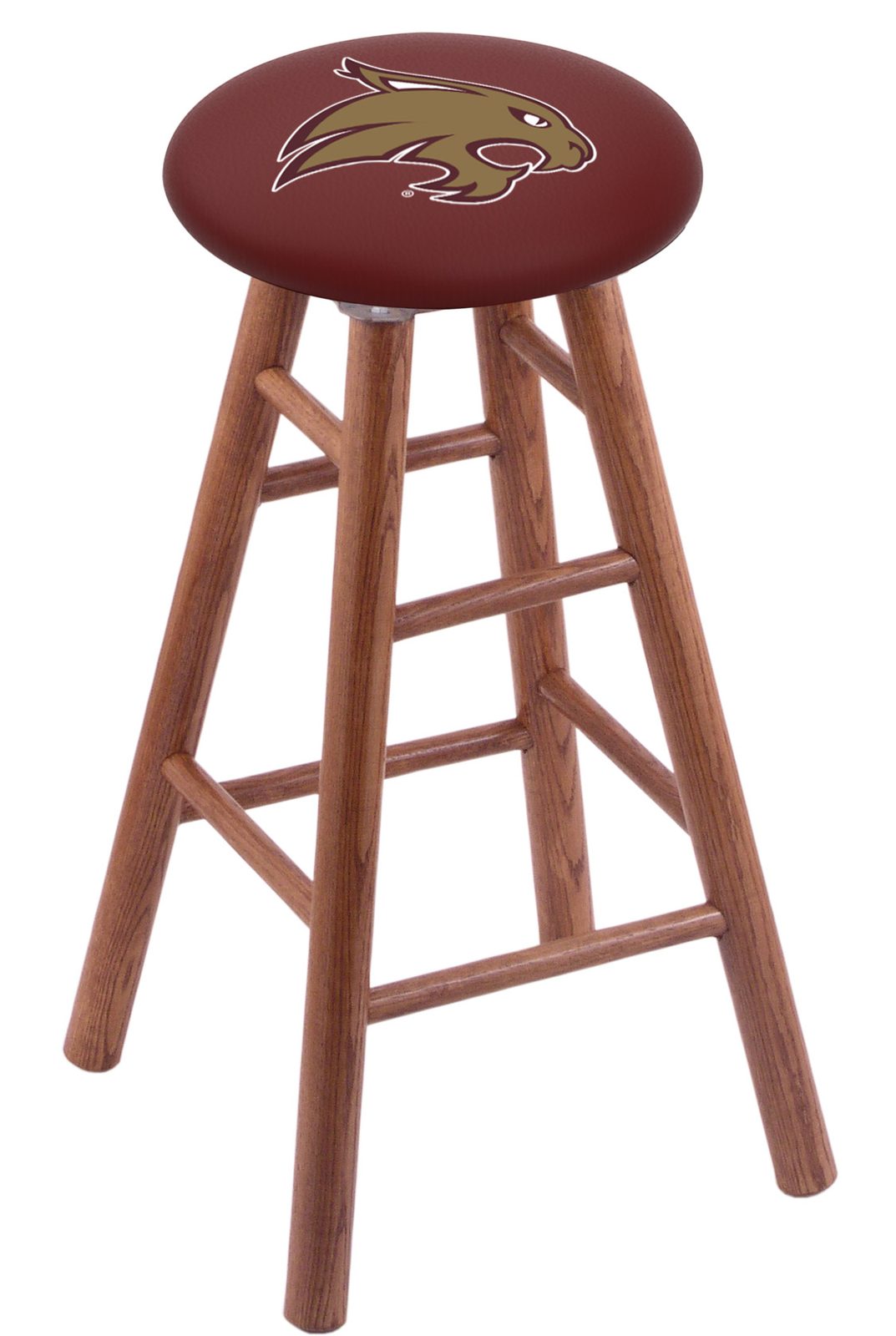 Texas State University 30" Swivel Oak Bar Stool in Medium Finish 1 Texas State University 30" Swivel Oak Bar Stool in Medium Finish