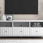 White Mahogany TV Console with Drawers and Open Shelves