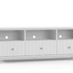 White Mahogany TV Console with Drawers and Open Shelves