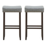 Gray Upholstered Saddle Bar Stools 29 Inch Height with Nailhead (Set of 2)