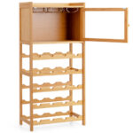 Bamboo Freestanding Wine Rack with Glass Hanger and Cabinet 8 Bamboo Freestanding Wine Rack with Glass Hanger and Cabinet