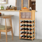 Bamboo Freestanding Wine Rack with Glass Hanger and Cabinet 9 Bamboo Freestanding Wine Rack with Glass Hanger and Cabinet